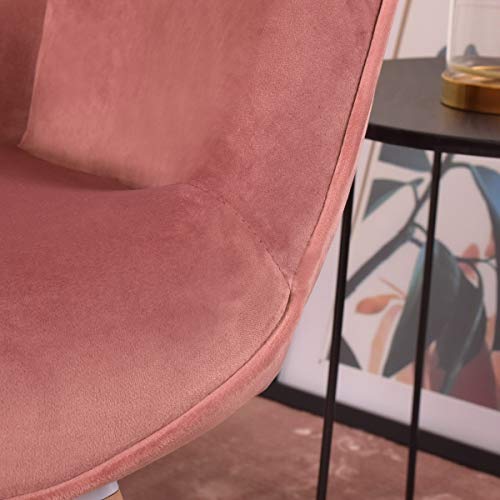 FURNISH1 Sillón de Terciopelo 68 x 73 x 106 cm Silla tapizada de Ocio Escandinavia con Patas de Madera marrón - Rosa