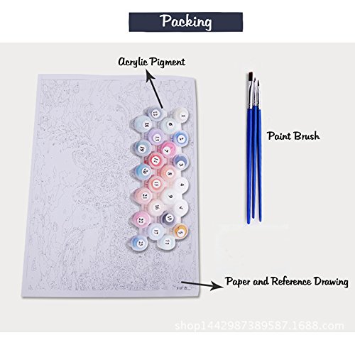 Fuumuui Lienzo de Bricolaje Regalo de Pintura al óleo para Adultos niños Pintura por número Kits Decoraciones para el hogar-Elefante y Jirafa 16 * 20 Pulgadas