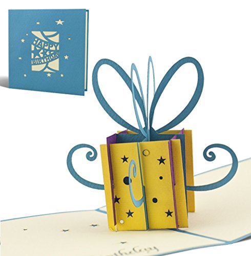 G02 Tarjeta de felicitación para cumpleaños de alta calidad hecho a mano con diseño en 3D paquete regalo pequeño, azul, texto en inglés