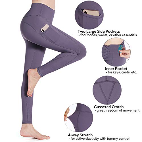 G4Free Pantalones de yoga con bolsillos para mujer Leggings de cintura alta Control de barriga Entrenamiento Medias de entrenamiento de entrenamiento de 66 cm (Púrpura, XL)