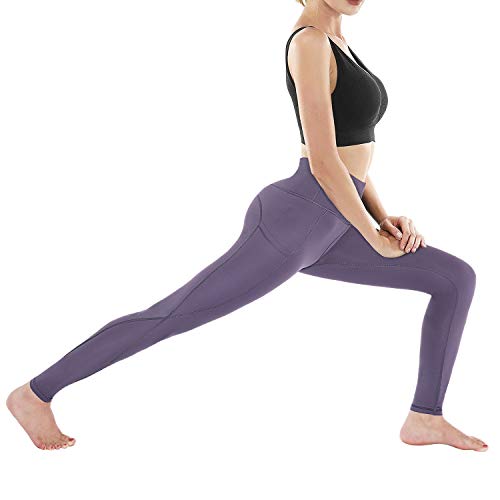 G4Free Pantalones de yoga con bolsillos para mujer Leggings de cintura alta Control de barriga Entrenamiento Medias de entrenamiento de entrenamiento de 66 cm (Púrpura, XL)