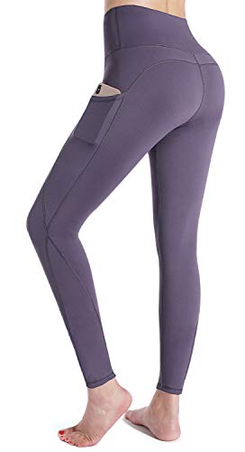 G4Free Pantalones de yoga con bolsillos para mujer Leggings de cintura alta Control de barriga Entrenamiento Medias de entrenamiento de entrenamiento de 66 cm (Púrpura, XL)
