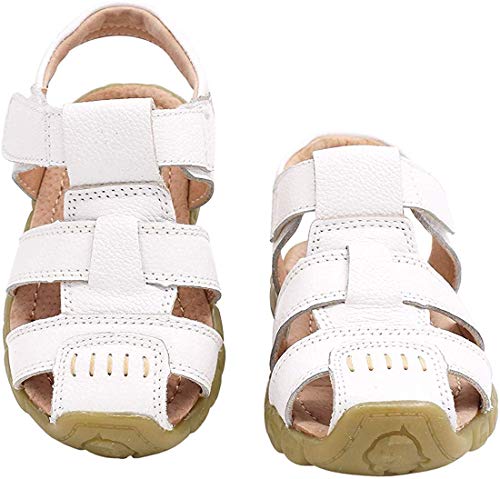 Gaatpot Unisex Niños Sandalias con Punta Cerrada Niña Niño Zapatos Sandalias de Vestir en Cuero Zapatillas Verano Blanco 33 EU/34 CN