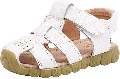 Gaatpot Unisex Niños Sandalias con Punta Cerrada Niña Niño Zapatos Sandalias de Vestir en Cuero Zapatillas Verano Blanco 33 EU/34 CN