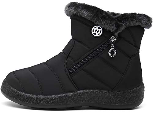Gaatpot Zapatos Invierno Mujer Botas de Nieve Forradas Zapatillas Botines Planas con Cremallera Negro 41.5 EU/43 CN