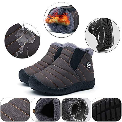 Gaatpot Zapatos Invierno Niña Niño Botas de Nieve Forradas Zapatillas Sneaker Botines Planas para Unisex Niños Gris(Niños) 39 EU = 39 CN