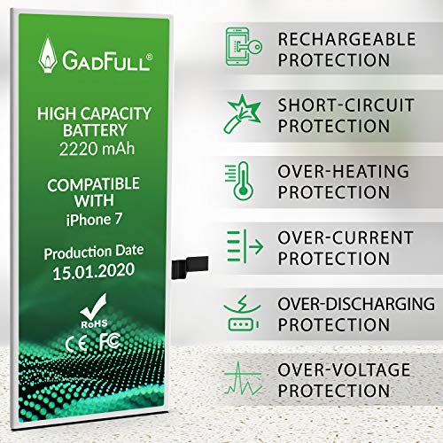 GadFull Batería de Alta Capacidad de reemplazo Compatible con iPhone 7 | 2020 Fecha de producción | Incluye Manual de reparación y Kit Profesional de Juego de Herramientas