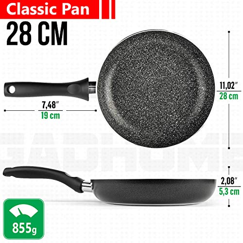 GadHome Classic 28cm Sartén Antiadherente, Negra | Bandeja de Aluminio con Mango Ergonómico | PFOA Gratis para Una Cocina Saludable | Apto para Inducción y Lavavajillas