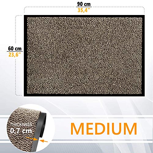 GadHome Felpudo de Entrada Beige 60x90 cm | Alfombra Exterior para Puerta, Impermeable, Lavable para Atrapar Suciedad para Recibidor | Alfombrilla Antideslizante, Pasillo, Cocina, Dormitorio