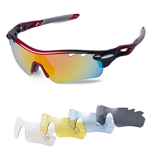 Gafas Ciclismo Polarizadas con 5 Lentes Intercambiables Gafas de Sol Deportivas Antivaho Antireflejo Anti Viento y UV Adaptadas a Deporte Carrera Running Bicicleta MTB para Hombre y Mujer