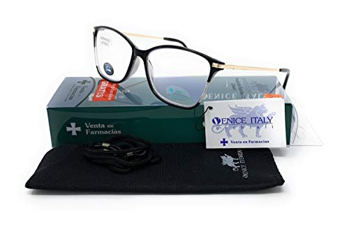 Gafas de lectura con filtro luz azul para gaming, ordenador, móvil, Protección Antifatiga. Butterfly venice negro con protección de luz azul 1.50x