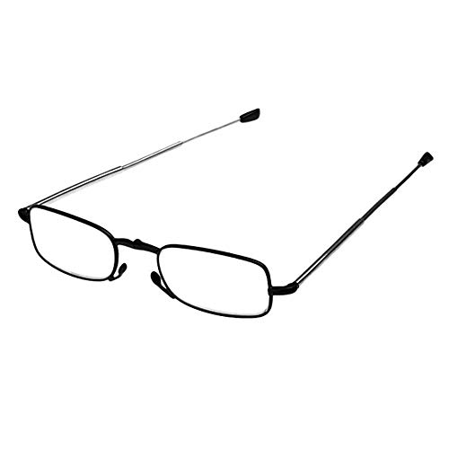 Gafas de Lectura Plegables Hombre +1.5(50-54 años) Negro Gafas Presbicia Vista Metal Montura Regulable con Mini Estuche Flip-Top