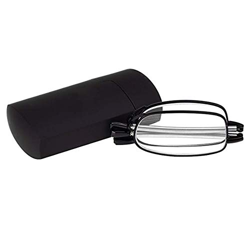 Gafas de Lectura Plegables Hombre +1.5(50-54 años) Negro Gafas Presbicia Vista Metal Montura Regulable con Mini Estuche Flip-Top