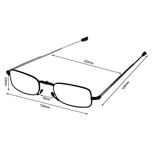 Gafas de Lectura Plegables Hombre +1.5(50-54 años) Negro Gafas Presbicia Vista Metal Montura Regulable con Mini Estuche Flip-Top