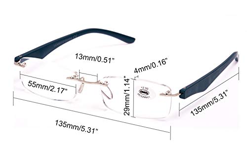 Gafas de Lectura Sin Montura Vista Cansada Presbicia,Gafas de Hombre y Mujer Unisex con Montura de Pasta, Bisagras Standard, Para Leer, Ver de Cerca (+3.0, Azul)