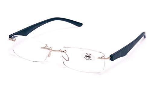 Gafas de Lectura Sin Montura Vista Cansada Presbicia,Gafas de Hombre y Mujer Unisex con Montura de Pasta, Bisagras Standard, Para Leer, Ver de Cerca (+3.0, Azul)