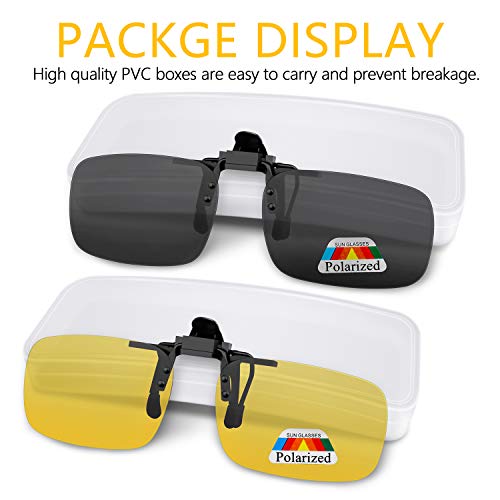 Gafas de sol con clip, Gritin [2 unidades/día + noche visión] Gafas de sol polarizadas UV400 para hombre y mujer, ajuste cómodo y seguro sobre gafas de sol para conducción y al aire libre