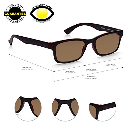 Gafas de Sol para Leer READ OPTICS Hombre/Mujer – Estilo Italiano Tortoise - Lentes Tintadas Protección UV-400 Graduadas +2.50 Dioptrías