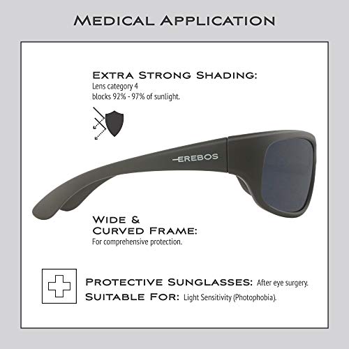 Gafas de sol polarizadas EREBOS | Cat. 4 especialmente oscuras | Protección UV 400 | Para sol extremo: montaña y mar | En caso de fotofobia | 24 g (Antracita | Cristales negros | Tinte gris)