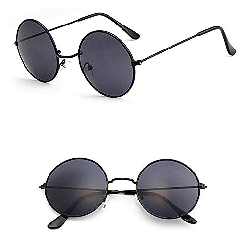 Gafas de sol redondas mujer - hombre - espejo - retro - montura de metal - color negro - lente negra - uv 400 polarizado - idea de regalo de cumpleaños