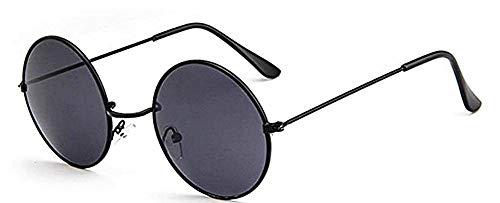 Gafas de sol redondas mujer - hombre - espejo - retro - montura de metal - color negro - lente negra - uv 400 polarizado - idea de regalo de cumpleaños