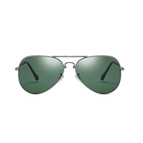 Gafas Gafas de Sol polarizadas para Hombres Que conducen Rana Espejo Moda Metal clásico Marco Redondo Gafas piloto Gafas (Color : 01Green, Size : Gratis)