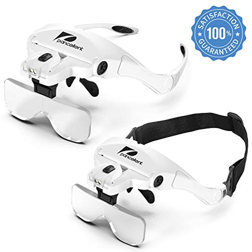 Gafas Lupa de 2 Luces LED Lupa de Cabeza con 5 Lentes Intercambiables de Gran Aumento y 9 Pinzas de Precisión para Coser, Relojero, Reparaciones, Soldadura, Móvil, Artesanía