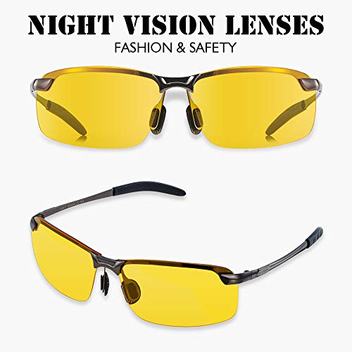 Gafas Nocturna | Gafas de sol - Para la pesca/Conducción nocturna/Reducción de riesgos | Antideslumbrantes/Protección UV400 de Ojos/HD Vision nocturna/Marco de metal/Ultra Light/Unisexo