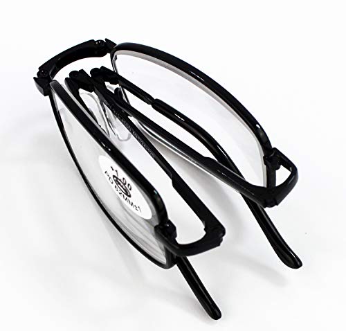 Gafas Plegables de Lectura Vista Cansada Presbicia, Graduadas Dioptrías +1.00 hasta +4.00, Gafas de Hombre y Mujer Unisex con Montura Fina, Bisagras Standard, Para Leer, Ver de Cerca (1.0 x, Negro)