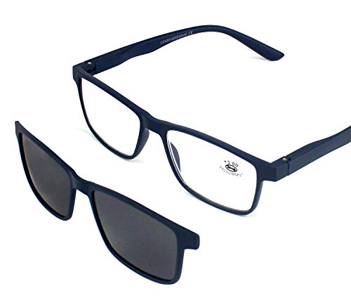 Gafas Sol Presbicia, Gafas de Lectura Polarizadas con Imán Clip para Sol, Gafas de Presbicia Vista Cansada Presbicia (+150, Azul)