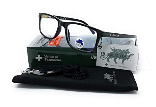 Gafas ver de cerca, lectura con Filtro Luz Azul, Ordenador Gaming Móvil, Protección Antifatiga - Venice Coti Dioptría (1-1,50-2 - 2,50-3 - 3,50) (Negro, Graduación +1,00)