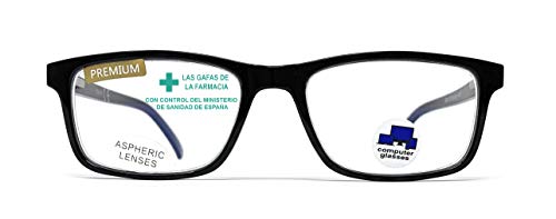 Gafas ver de cerca, lectura con Filtro Luz Azul, Ordenador Gaming Móvil, Protección Antifatiga - Venice Coti Dioptría (1-1,50-2 - 2,50-3 - 3,50) (Negro, Graduación +2,50)