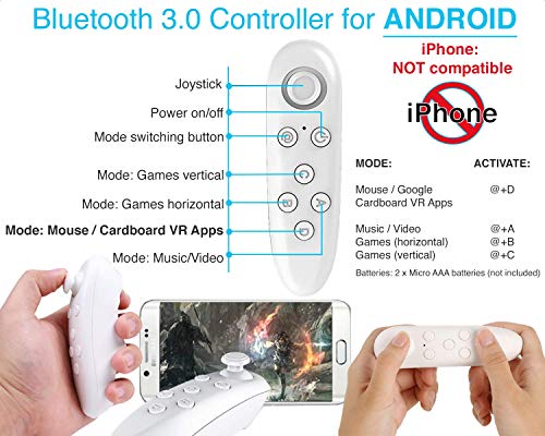 Gafas VR VR-PRIMUS VX3 + Mando | para Smartphone 's p.ej. iPhone,Samsung Galaxy,HTC,Sony,LG,Huawei | Google Cardboard QR,Botón de Control,Augmented Reality | VR Box,Glasses,Shinecon,Controlador