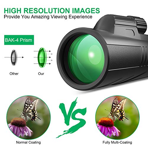 Gafild Telescopio Monocular, 12X42 BAK4 FMC Prisma Monocular Impermeable y Antivaho Monoculares para avistamiento Aves Caza Camping Concierto con Adaptador de Soporte para Smartphone y trípode