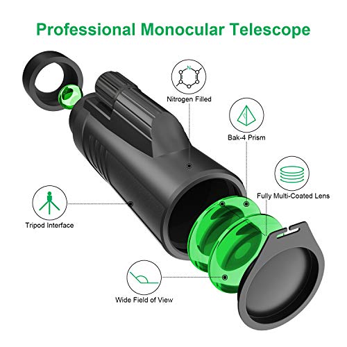 Gafild Telescopio Monocular, 12X42 BAK4 FMC Prisma Monocular Impermeable y Antivaho Monoculares para avistamiento Aves Caza Camping Concierto con Adaptador de Soporte para Smartphone y trípode