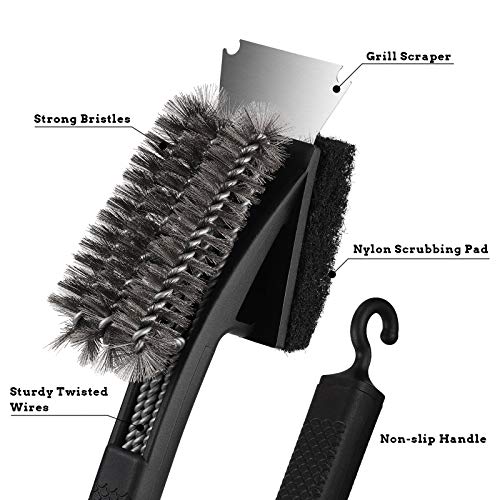 GAINWELL Cepillo para Parrilla de Barbacoa con Mango Largo Antideslizante, Hecho con Cerdas de Alambre Fuertes y Duraderas, Estropajo para Fregar, Raspador de Metal Resistente