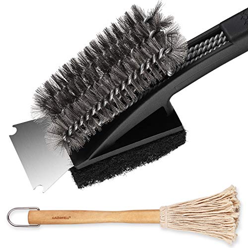 GAINWELL Cepillo para Parrilla de Barbacoa con Mango Largo Antideslizante, Hecho con Cerdas de Alambre Fuertes y Duraderas, Estropajo para Fregar, Raspador de Metal Resistente