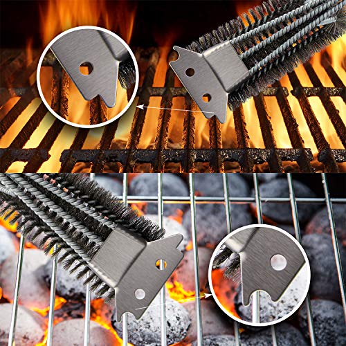 GAINWELL Conjunto de Cepillos y Raspadores para Parrilla - Accesorios de Limpieza de Alta Resistencia para Barbacoa - Cerdas Rígidas Seguras de Alambre de Acero Inoxidable - Mango Largo de 43cm