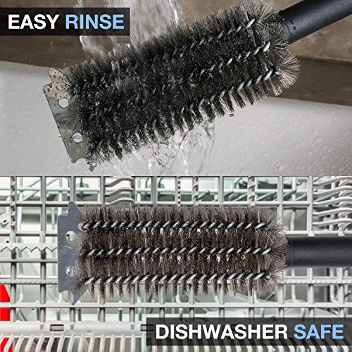 GAINWELL Conjunto de Cepillos y Raspadores para Parrilla - Accesorios de Limpieza de Alta Resistencia para Barbacoa - Cerdas Rígidas Seguras de Alambre de Acero Inoxidable - Mango Largo de 43cm