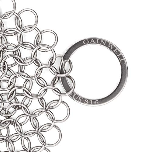 GAINWELL Limpiador de Malla de Acero Inoxidable Limpiador de Hierro Fundido 10cm con Cepillo de Limpieza de Madera