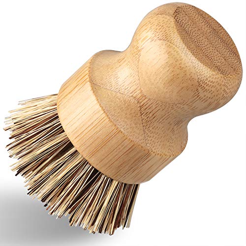 GAINWELL Limpiador de Malla de Acero Inoxidable Limpiador de Hierro Fundido 10cm con Cepillo de Limpieza de Madera