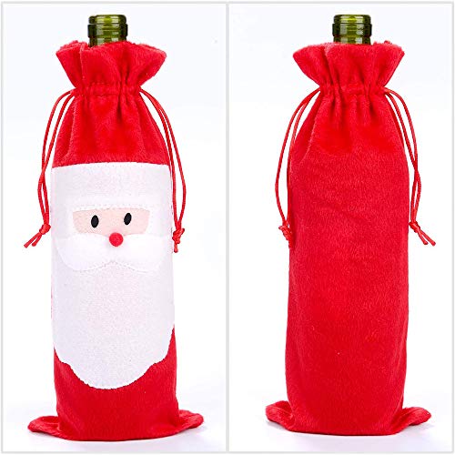 GAKIN - Juego de 4 fundas para botellas de vino tinto de Navidad, con cordón para botellas de Papá Noel