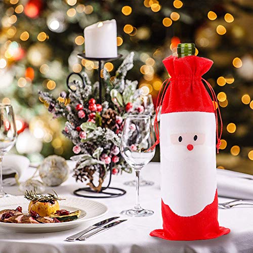 GAKIN - Juego de 4 fundas para botellas de vino tinto de Navidad, con cordón para botellas de Papá Noel