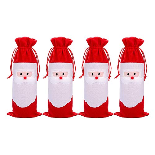 GAKIN - Juego de 4 fundas para botellas de vino tinto de Navidad, con cordón para botellas de Papá Noel