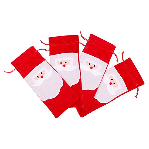 GAKIN - Juego de 4 fundas para botellas de vino tinto de Navidad, con cordón para botellas de Papá Noel
