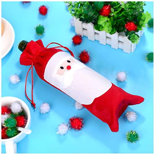 GAKIN - Juego de 4 fundas para botellas de vino tinto de Navidad, con cordón para botellas de Papá Noel