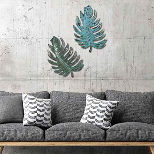 Galapara Decoracion de Pared, Blue Leaf Wall Art Iron Leaf Decoración de Pared de Metal de Hierro Decoración de Pared de Arte para el hogar Adorno Colgante de Pared