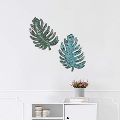 Galapara Decoracion de Pared, Blue Leaf Wall Art Iron Leaf Decoración de Pared de Metal de Hierro Decoración de Pared de Arte para el hogar Adorno Colgante de Pared