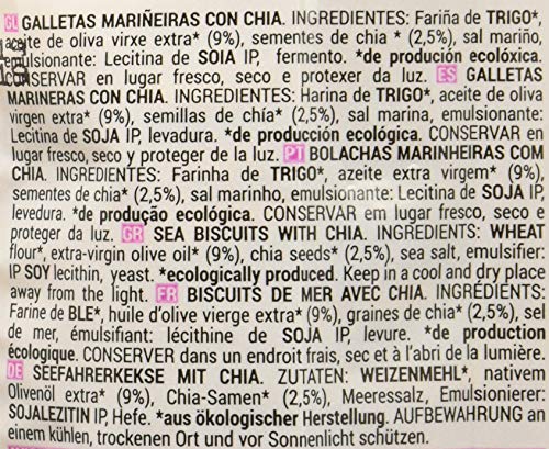 Galleta Marinera Bio con Semillas de Chía y Aceite de Oliva Extra Virgen . Sin azúcares añadidos.