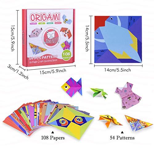 Gamenote color kit de origami para niños 118 archivo de origami vívido de doble cara 55 páginas que enseña libro de origami, adecuado para niños / clase de manualidades escolares